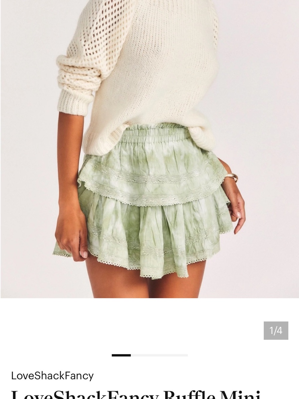 LoveShackFancy Light Sage Ruffle Mini Skirt